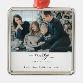 Vrolijk kerstscript Foto Modern Chic Minimal Metalen Ornament