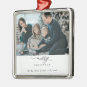 Vrolijk kerstscript Foto Modern Chic Minimal Metalen Ornament (Links)