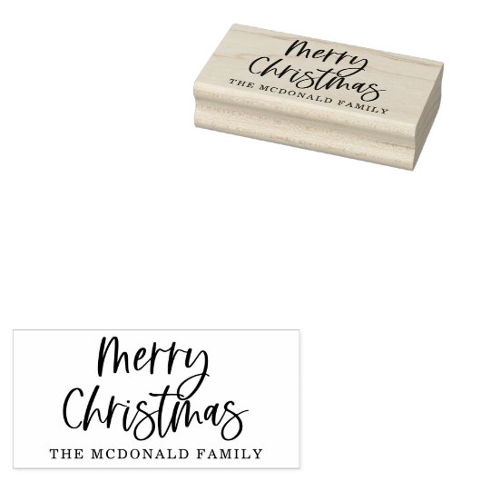 Vrolijk kerstscript gepersonaliseerde familienaam rubberstempel (Gestempeld)