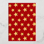 Vrolijk kerstscript Gold Stars 2 foto rood Folie Feestdagenkaart (Achterkant)