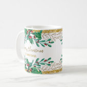 Vrolijk kerstscript Gouden Waterverf Holly Berry Koffiemok (Voorkant links)