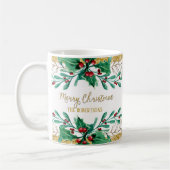 Vrolijk kerstscript Gouden Waterverf Holly Berry Koffiemok (Links)