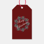Vrolijk kerstscript Green Holly Wreath Cadeaulabel (Voorkant)