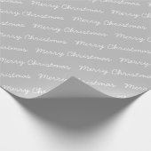 Vrolijk kerstscript grijs en wit cadeaupapier (Hoek)
