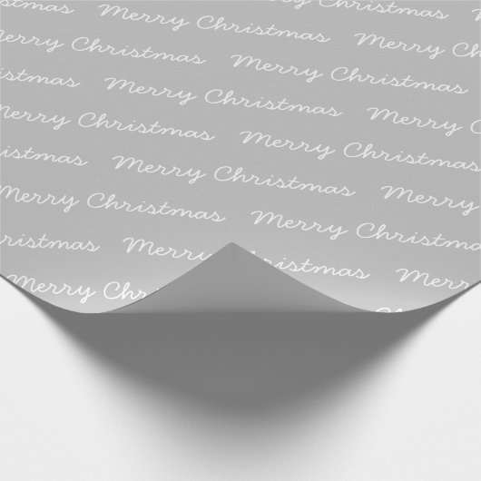 Vrolijk kerstscript grijs en wit cadeaupapier (Hoek)
