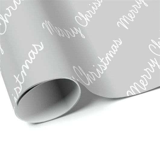 Vrolijk kerstscript grijs en wit cadeaupapier (Rol Hoek)