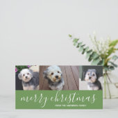 Vrolijk kerstscript groen - 3 foto's feestdagenkaart (Staand voorkant)