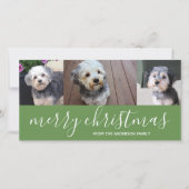 Vrolijk kerstscript groen - 3 foto's feestdagenkaart (Voorkant)