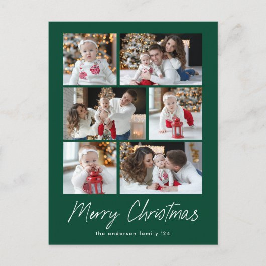 Vrolijk kerstscript Groen 6 Fotocollage Feestdagenkaart (Voorkant)