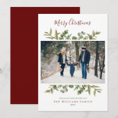 Vrolijk kerstscript groen gebladerte foto feestdagenkaart (Voorkant / Achterkant)