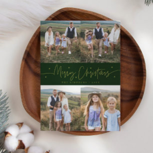 Vrolijk Kerstscript Groen Multi Photo Feestdagenkaart