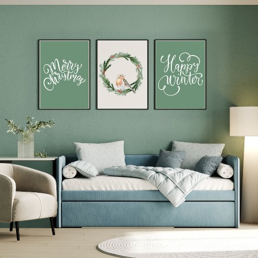 Vrolijk kerstscript groen poster
