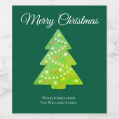 Vrolijk kerstscript Groene kerstboom Wijn Etiket (Enkel label)