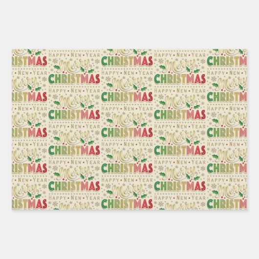 Vrolijk kerstscript inpakpapier vel (Voorkant 3)