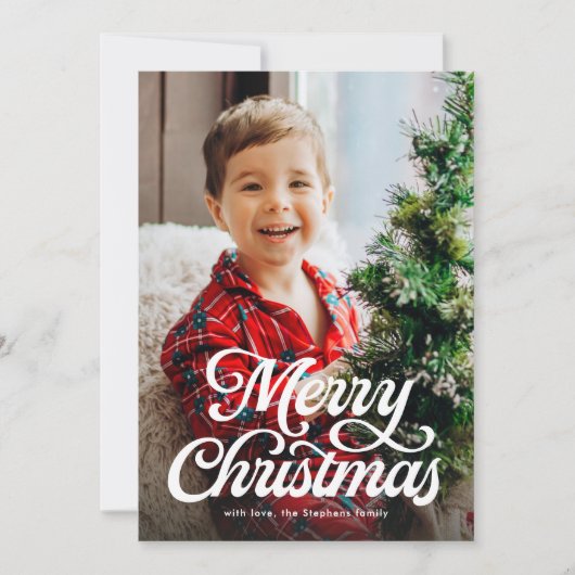 Vrolijk kerstscript klassieke foto feestdagenkaart (Voorkant)