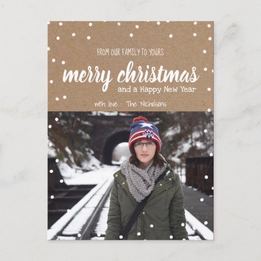 Vrolijk kerstscript Kraft Paper | Foto Feestdagenkaart (Voorkant)