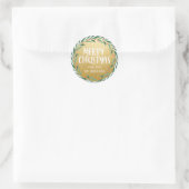 Vrolijk kerstscript | Krans | Faux gouden folie Ronde Sticker (Tas)