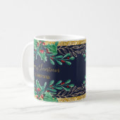 Vrolijk kerstscript marine Gold Red Waterverf Koffiemok (Voorkant links)