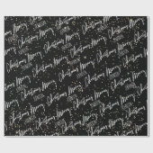 Vrolijk kerstscript met de naam Black White Gold Cadeaupapier (Vlak)
