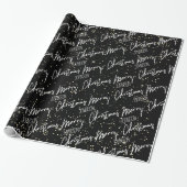 Vrolijk kerstscript met de naam Black White Gold Cadeaupapier (Uitgerold)