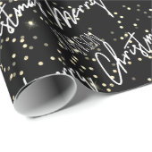 Vrolijk kerstscript met de naam Black White Gold Cadeaupapier (Rol Hoek)