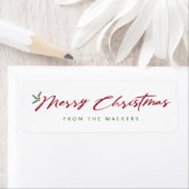 Vrolijk kerstscript met dennen & bessen ontwerp etiket (Insitu)