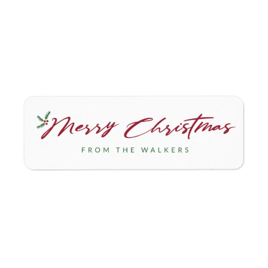 Vrolijk kerstscript met dennen & bessen ontwerp etiket (Voorkant)
