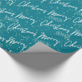 Vrolijk kerstscript met naam Blauwgroen goud Cadeaupapier (Hoek)
