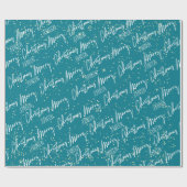 Vrolijk kerstscript met naam Blauwgroen goud Cadeaupapier (Vlak)