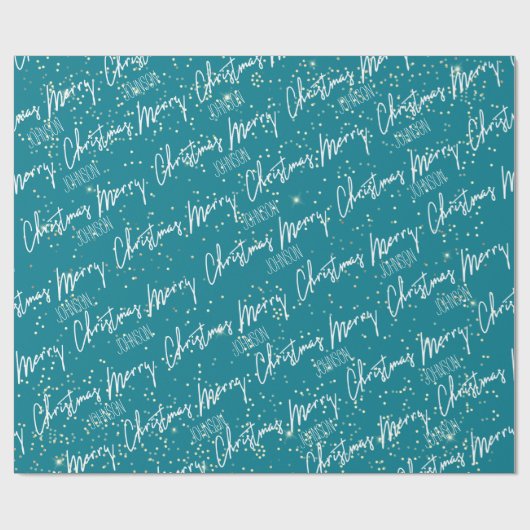 Vrolijk kerstscript met naam Blauwgroen goud Cadeaupapier (Vlak)
