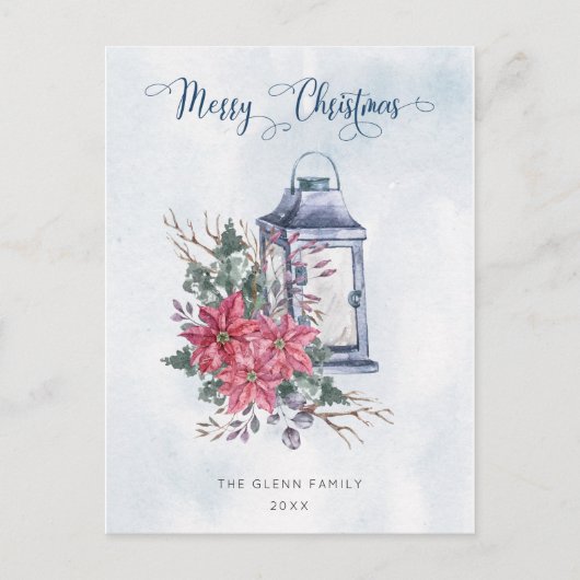 Vrolijk kerstscript met Waterverf Poinsettias Briefkaart (Voorkant)