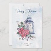 Vrolijk kerstscript met Waterverf Poinsettias Feestdagenkaart (Voorkant)