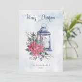 Vrolijk kerstscript met Waterverf Poinsettias Feestdagenkaart (Staand voorkant)