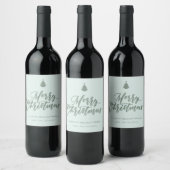 Vrolijk kerstscript Mint Green Holiday Wine Wijn Etiket (Flessen)