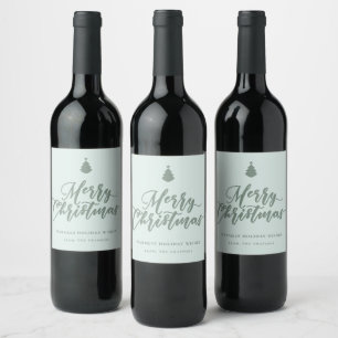 Vrolijk kerstscript Mint Green Holiday Wine Wijn Etiket