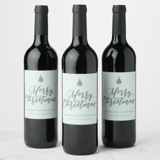 Vrolijk kerstscript Mint Green Holiday Wine Wijn Etiket (Flessen)
