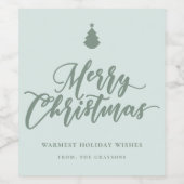 Vrolijk kerstscript Mint Green Holiday Wine Wijn Etiket (Enkel label)