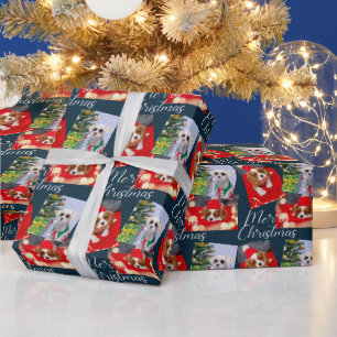 Vrolijk kerstscript Modern 3 Foto aangepast Cadeaupapier