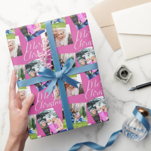 Vrolijk kerstscript Modern 3 Foto aangepast Cadeaupapier
