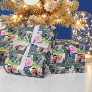Vrolijk kerstscript Modern 3 Foto aangepast Cadeaupapier