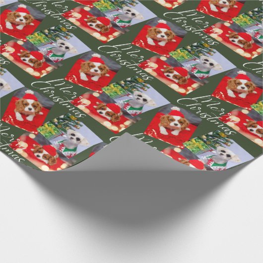 Vrolijk kerstscript Modern 3 Foto aangepast Cadeaupapier (Hoek)