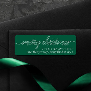 Vrolijk kerstscript Modern groen adres Etiket