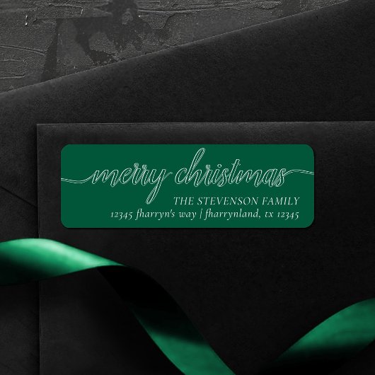Vrolijk kerstscript | Modern groen adres Etiket