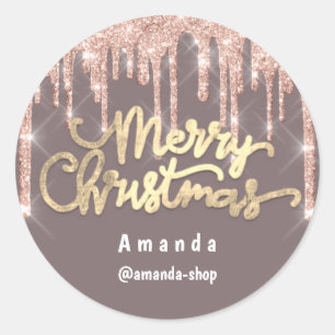 Vrolijk kerstscript naam Roos 3D-schijven Blush Ronde Sticker