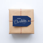 Vrolijk kerstscript Navy Blue Sneeuwvlok Cadeaulabel