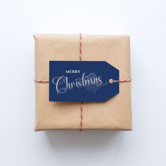 Vrolijk kerstscript Navy Blue Sneeuwvlok Cadeaulabel