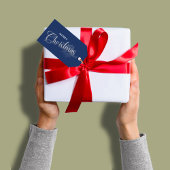 Vrolijk kerstscript Navy Blue Sneeuwvlok Cadeaulabel