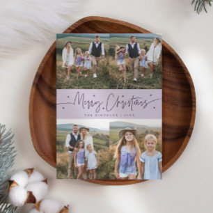 Vrolijk kerstscript Paarse multifoto Feestdagenkaart