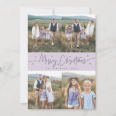 Vrolijk kerstscript Paarse multifoto Feestdagenkaart (Voorkant)