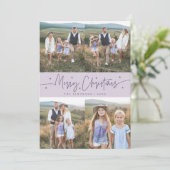 Vrolijk kerstscript Paarse multifoto Feestdagenkaart (Staand voorkant)